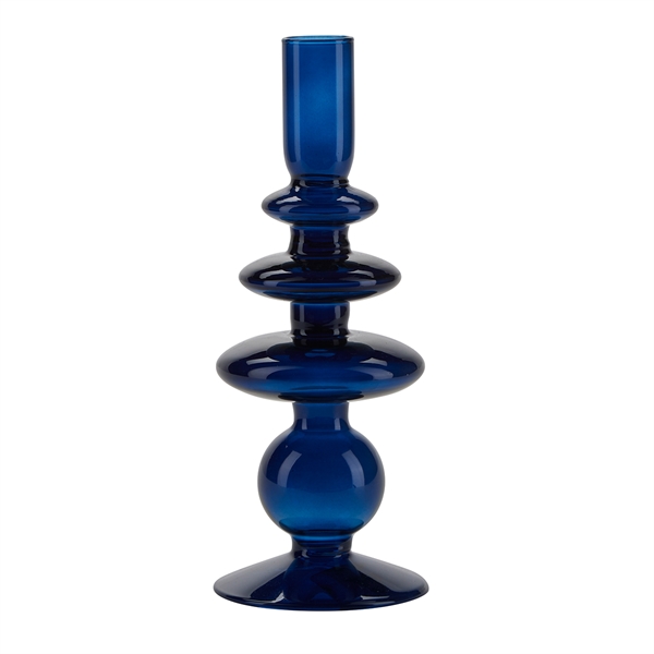 Bahne - Glas Lysestage H:23,5cm - Blå