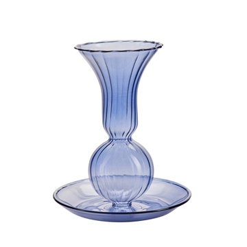 Bahne - Glas Lysestage M/Fad H:13cm - Blue
