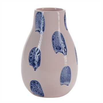 Bahne - Keramik Vase M/Pletter H:24cm - Blå/Creme