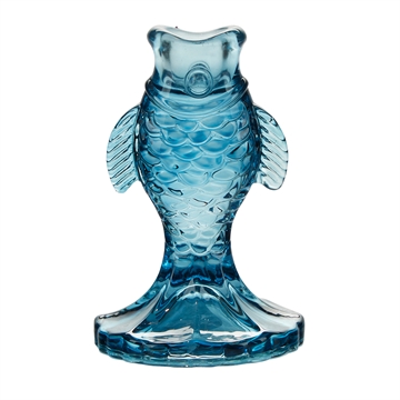Glas Lysestage, Fisk H:12cm - Blue