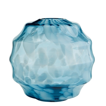 Madam Stoltz - Rund Glas Vase - H:19,5cm - Blå/Hvid