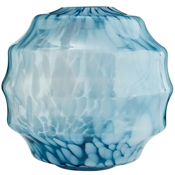 Madam Stoltz - Rund Glas Vase - H:26cm - Blå/Hvid